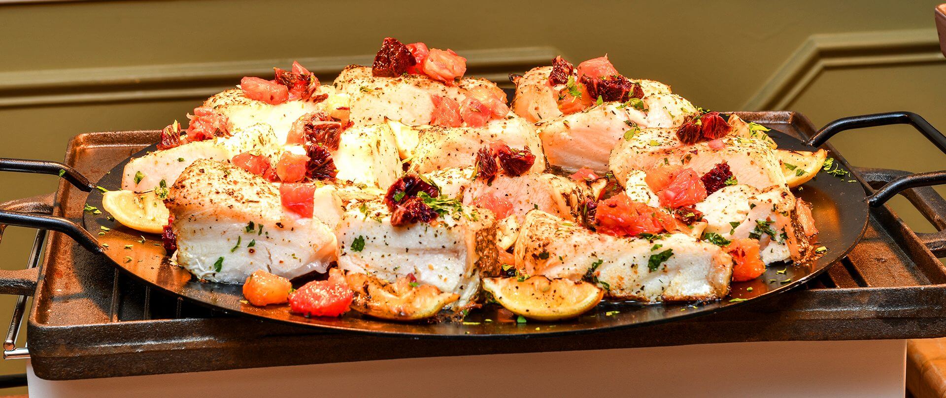 A plate of food that is on the table.